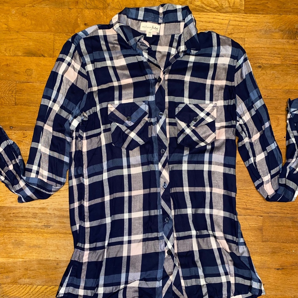 Maison Jules Flannel Collared Button Down Blouse - image 1
